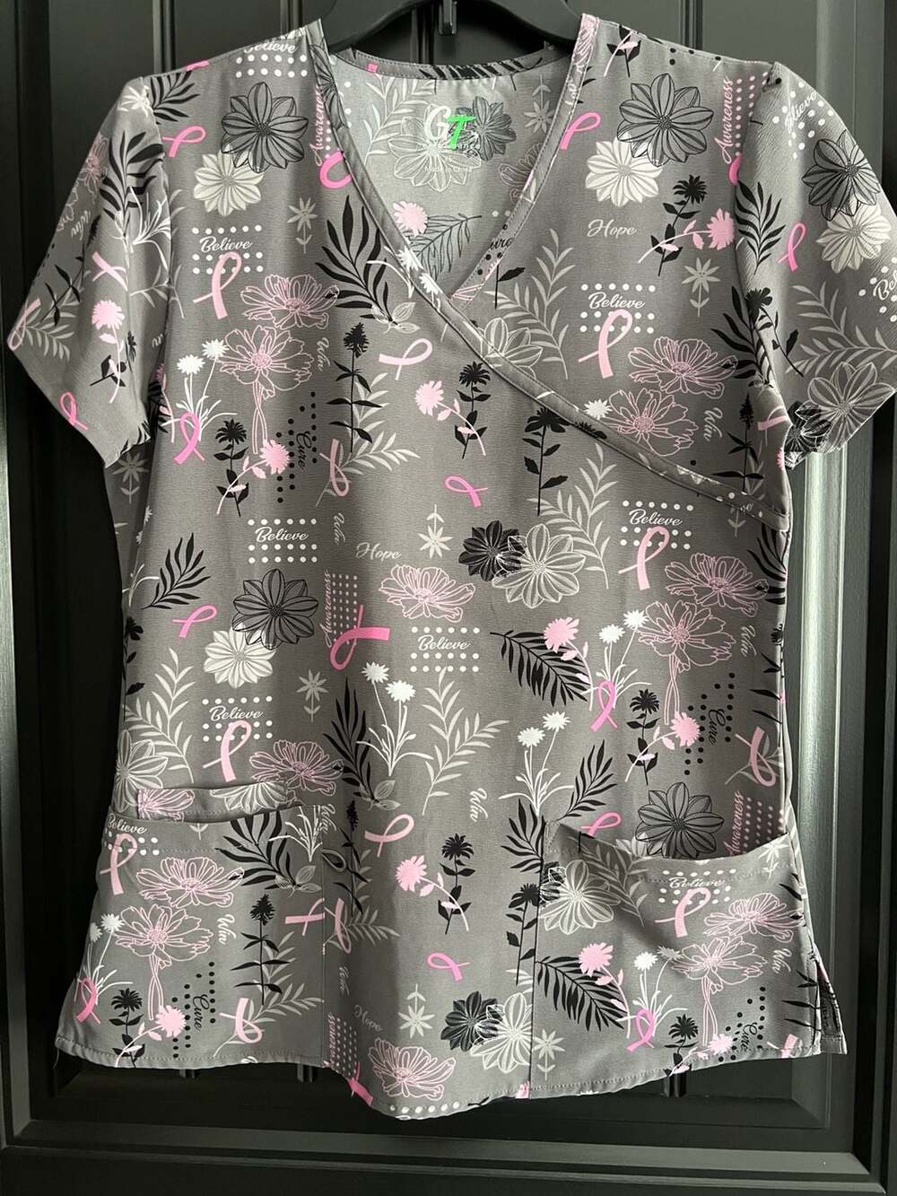 GT Performance Women's Breast Cancer Awareness  Mock Wrap Scrub Top Size XS